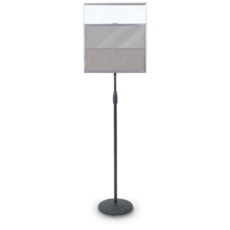 United Visual Products Corkboard, Fabric, Satin, 2 Door, 42 x 32" UV3025-SATIN-MEDGRY